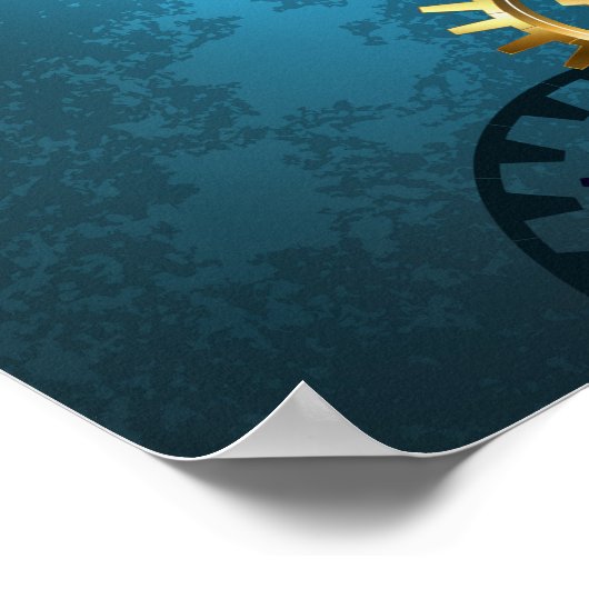 Türkis-Steampunkirche Hintergrund mit Gears Poster (Ecke)