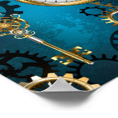 Türkis-Steampunkirche Hintergrund mit Gears Poster (Ecke)