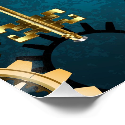 Türkis-Steampunkirche Hintergrund mit Gears Poster (Ecke)