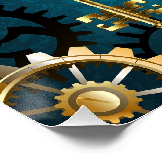 Türkis-Steampunkirche Hintergrund mit Gears Poster (Ecke)