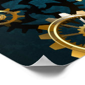 Türkis-Steampunkirche Hintergrund mit Gears Poster (Ecke)