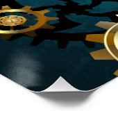 Türkis-Steampunkirche Hintergrund mit Gears Poster (Ecke)