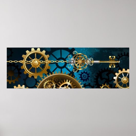 Türkis-Steampunkirche Hintergrund mit Gears Poster (Vorne)