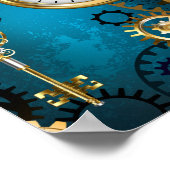 Türkis-Steampunkirche Hintergrund mit Gears Poster (Ecke)