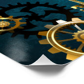 Türkis-Steampunkirche Hintergrund mit Gears Poster (Ecke)