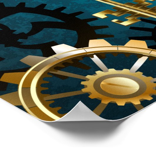 Türkis-Steampunkirche Hintergrund mit Gears Poster (Ecke)