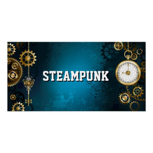 Türkis-Steampunkirche Hintergrund mit Gears Poster (Vorderseite)