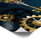 Türkis-Steampunkirche Hintergrund mit Gears Poster (Ecke)