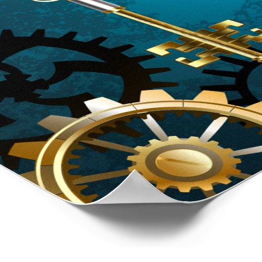 Türkis-Steampunkirche Hintergrund mit Gears Poster (Ecke)