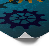 Türkis-Steampunkirche Hintergrund mit Gears Poster (Ecke)