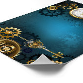 Türkis-Steampunkirche Hintergrund mit Gears Poster (Ecke)