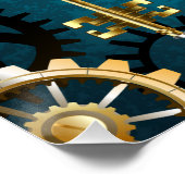 Türkis-Steampunkirche Hintergrund mit Gears Poster (Ecke)