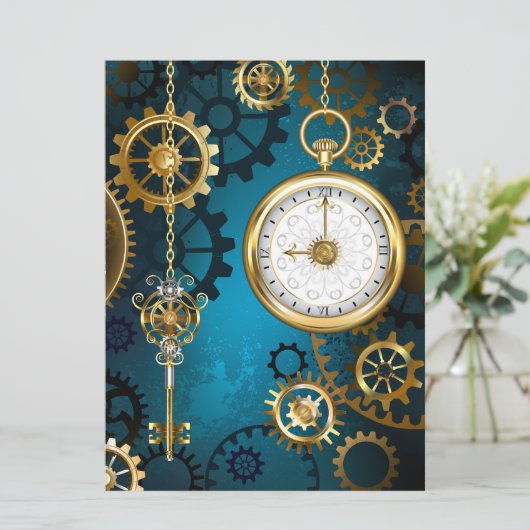 Türkis-Steampunkirche Hintergrund mit Gears Programm (Stehend Vorderseite)