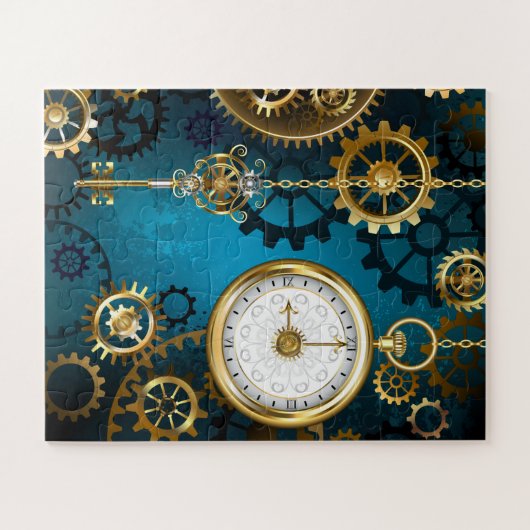 Türkis-Steampunkirche Hintergrund mit Gears Puzzle (Horizontal)