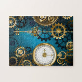 Türkis-Steampunkirche Hintergrund mit Gears Puzzle (Horizontal)