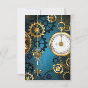 Türkis-Steampunkirche Hintergrund mit Gears RSVP Karte