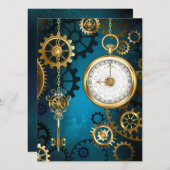 Türkis-Steampunkirche Hintergrund mit Gears Save The Date (Vorne/Hinten)