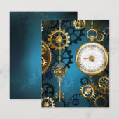 Türkis-Steampunkirche Hintergrund mit Gears Save The Date (Vorne/Hinten)