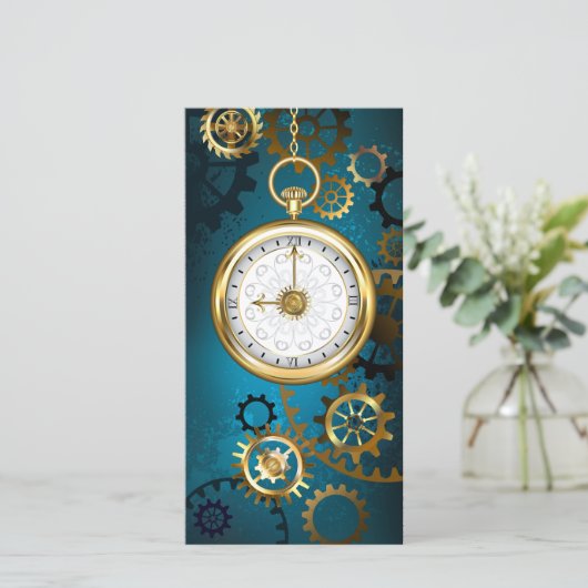 Türkis-Steampunkirche Hintergrund mit Gears Save The Date (Stehend Vorderseite)