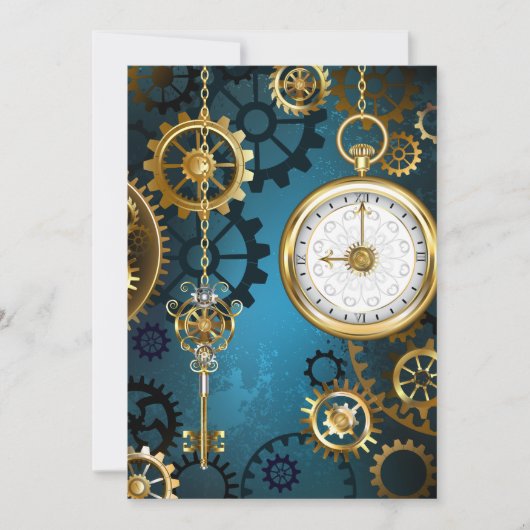 Türkis-Steampunkirche Hintergrund mit Gears Save The Date (Vorderseite)