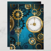 Türkis-Steampunkirche Hintergrund mit Gears Save The Date (Vorne/Hinten)