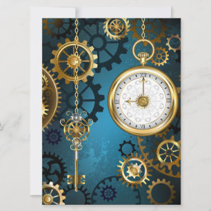 Türkis-Steampunkirche Hintergrund mit Gears Save The Date