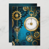 Türkis-Steampunkirche Hintergrund mit Gears Save The Date (Vorne/Hinten)