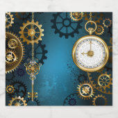 Türkis-Steampunkirche Hintergrund mit Gears Schaumweinetikett (Einzelnes Label)