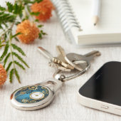 Türkis-Steampunkirche Hintergrund mit Gears Schlüsselanhänger (Seite)