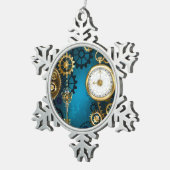 Türkis-Steampunkirche Hintergrund mit Gears Schneeflocken Zinn-Ornament (Rechts)