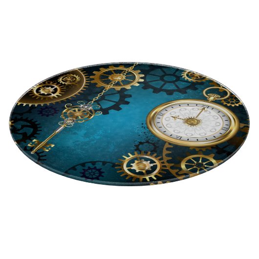 Türkis-Steampunkirche Hintergrund mit Gears Schneidebrett (Ecke)