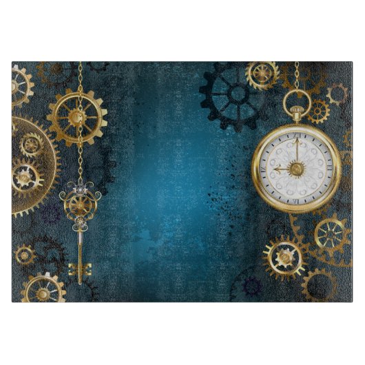 Türkis-Steampunkirche Hintergrund mit Gears Schneidebrett (Vorderseite)