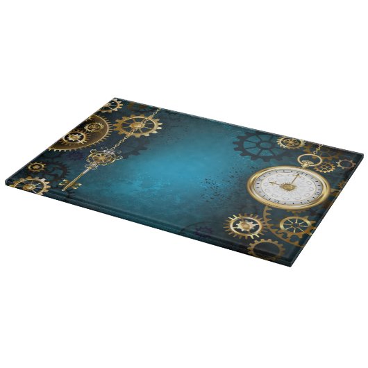 Türkis-Steampunkirche Hintergrund mit Gears Schneidebrett (Ecke)