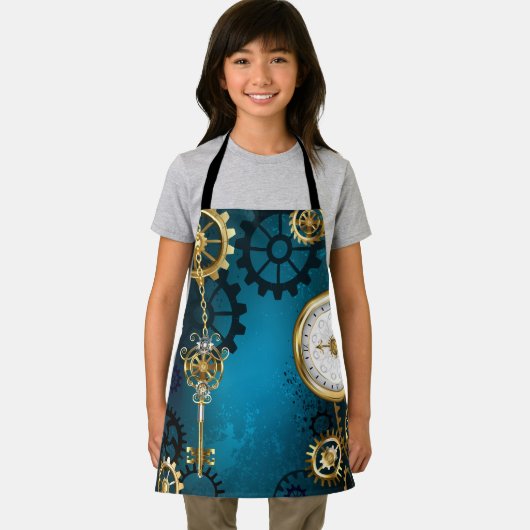 Türkis-Steampunkirche Hintergrund mit Gears Schürze (Insitu)