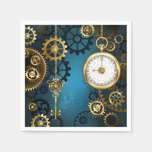 Türkis-Steampunkirche Hintergrund mit Gears Serviette (Vorderseite)