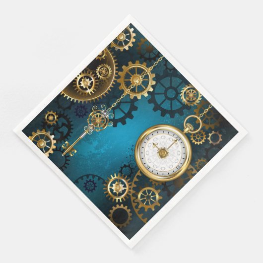 Türkis-Steampunkirche Hintergrund mit Gears Serviette (Ecke)