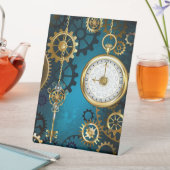 Türkis-Steampunkirche Hintergrund mit Gears Sockelschild (In Situ)