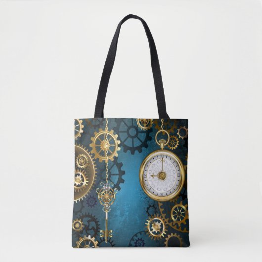 Türkis-Steampunkirche Hintergrund mit Gears Tasche (Vorderseite)