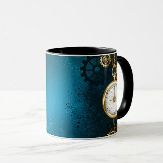 Türkis-Steampunkirche Hintergrund mit Gears Tasse (VorderseiteRechts)