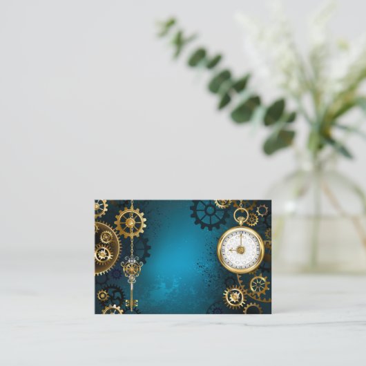 Türkis-Steampunkirche Hintergrund mit Gears Terminkarte (Stehend Vorderseite)