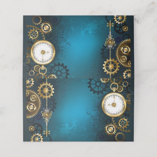 Türkis-Steampunkirche Hintergrund mit Gears Treuekarte (Außenseite Aufgefaltet)
