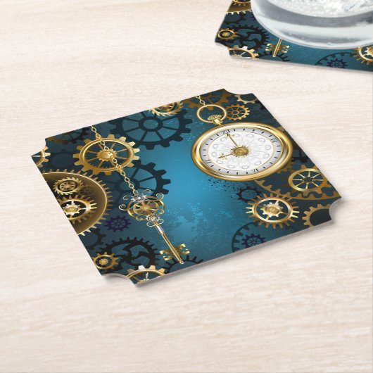 Türkis-Steampunkirche Hintergrund mit Gears Untersetzer (angewinkelt)