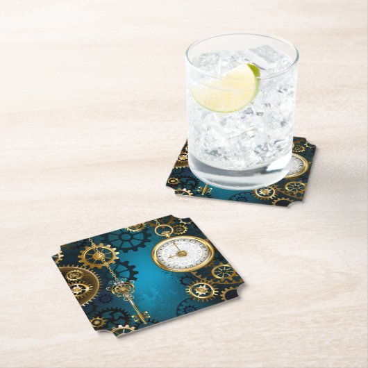 Türkis-Steampunkirche Hintergrund mit Gears Untersetzer (Vor Ort)