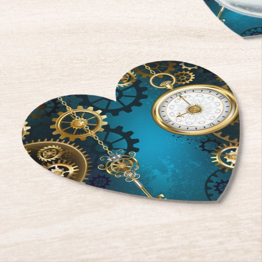 Türkis-Steampunkirche Hintergrund mit Gears Untersetzer (angewinkelt)