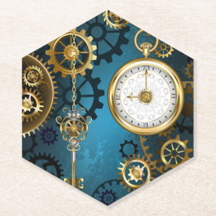 Türkis-Steampunkirche Hintergrund mit Gears Untersetzer