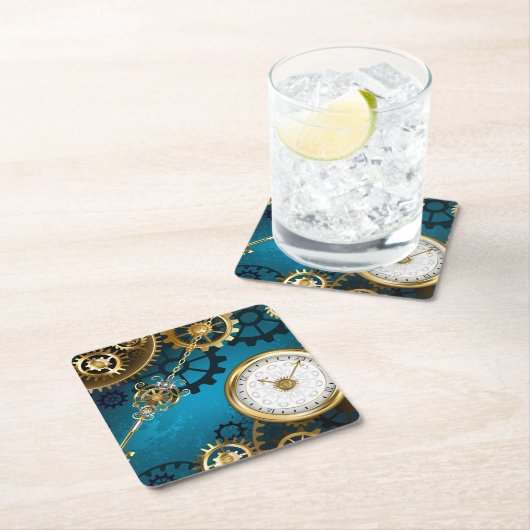 Türkis-Steampunkirche Hintergrund mit Gears Untersetzer (Vor Ort)