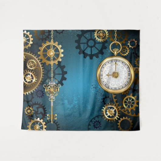 Türkis-Steampunkirche Hintergrund mit Gears Wandteppich (Vorderseite (Horizontal))