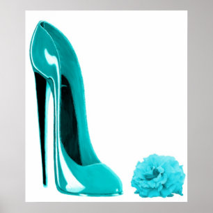 Türkis Stiletto Schuhe und Rose Druck Poster