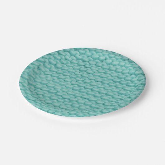 Türkis-Strick-Papier-Teller Pappteller (Schrägansicht)