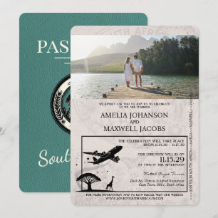 Türkis Südafrika Reisepass Hochzeit Einladung